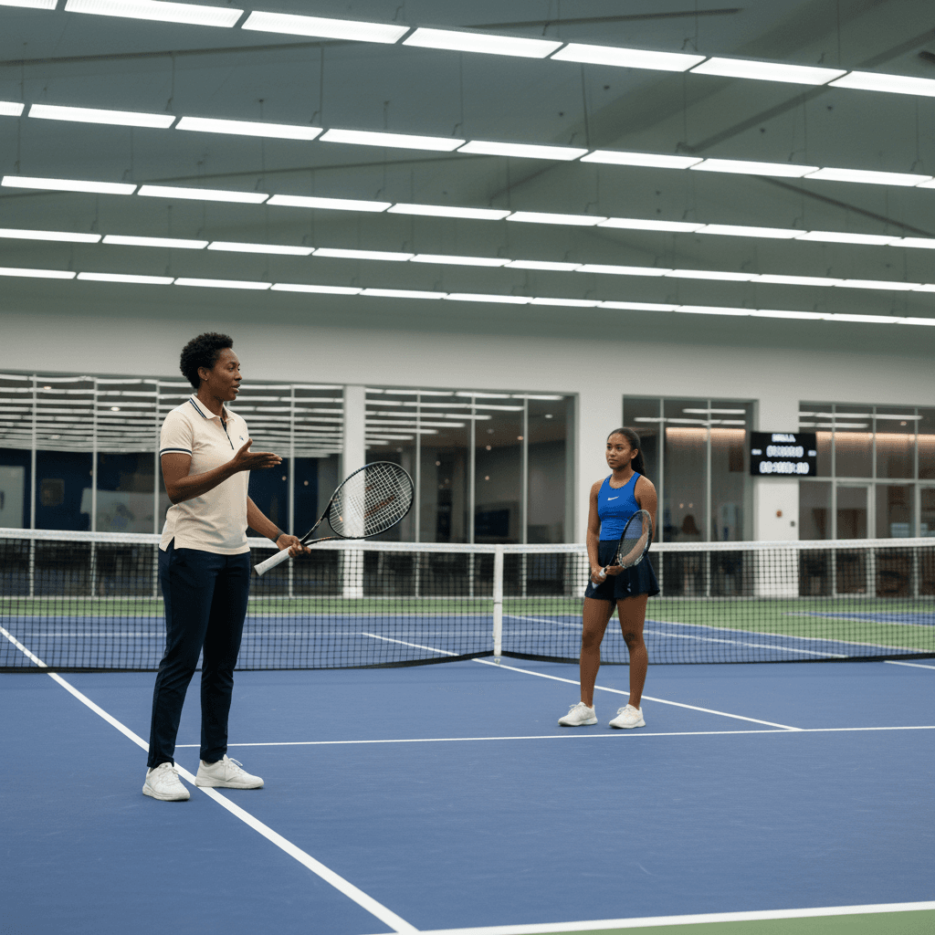 Coach providing personalized instruction and feedback to member