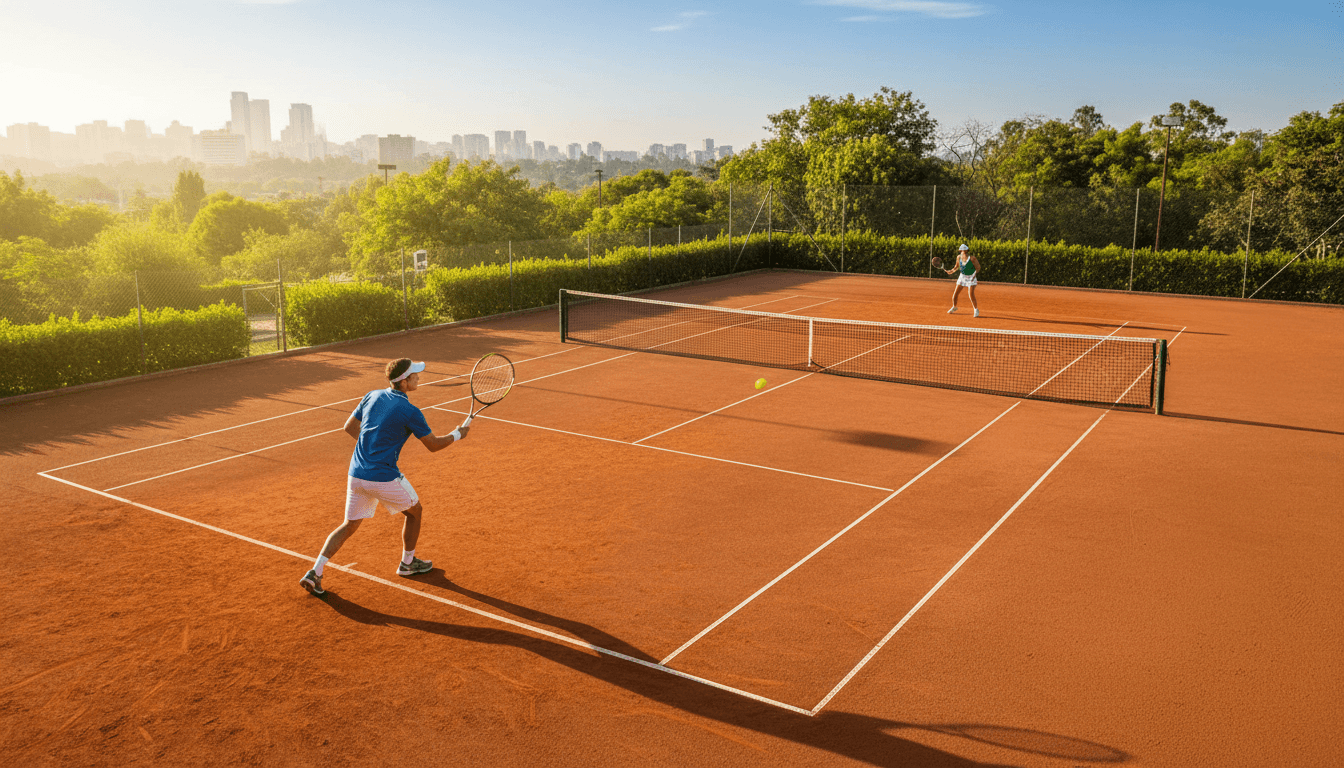 Players in action on a professional tennis court in Santiago