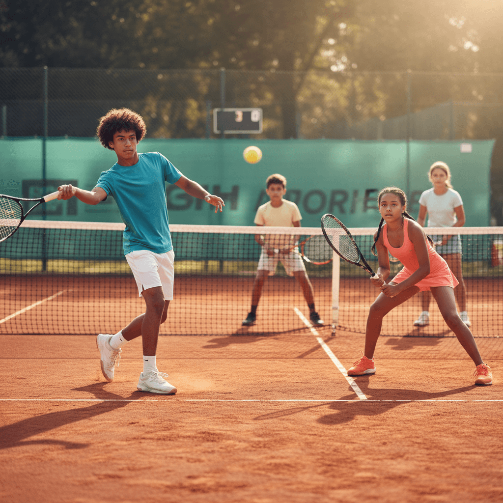 Teenage players competing during an intermediate tennis session at cdrailafquen