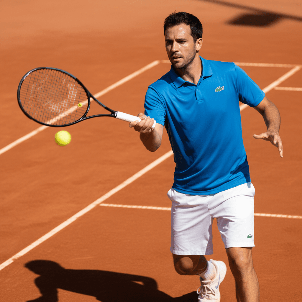 Coach executing powerful tennis stroke with precision