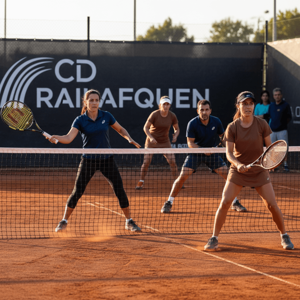 Adult players in a competitive doubles match at cdrailafquen