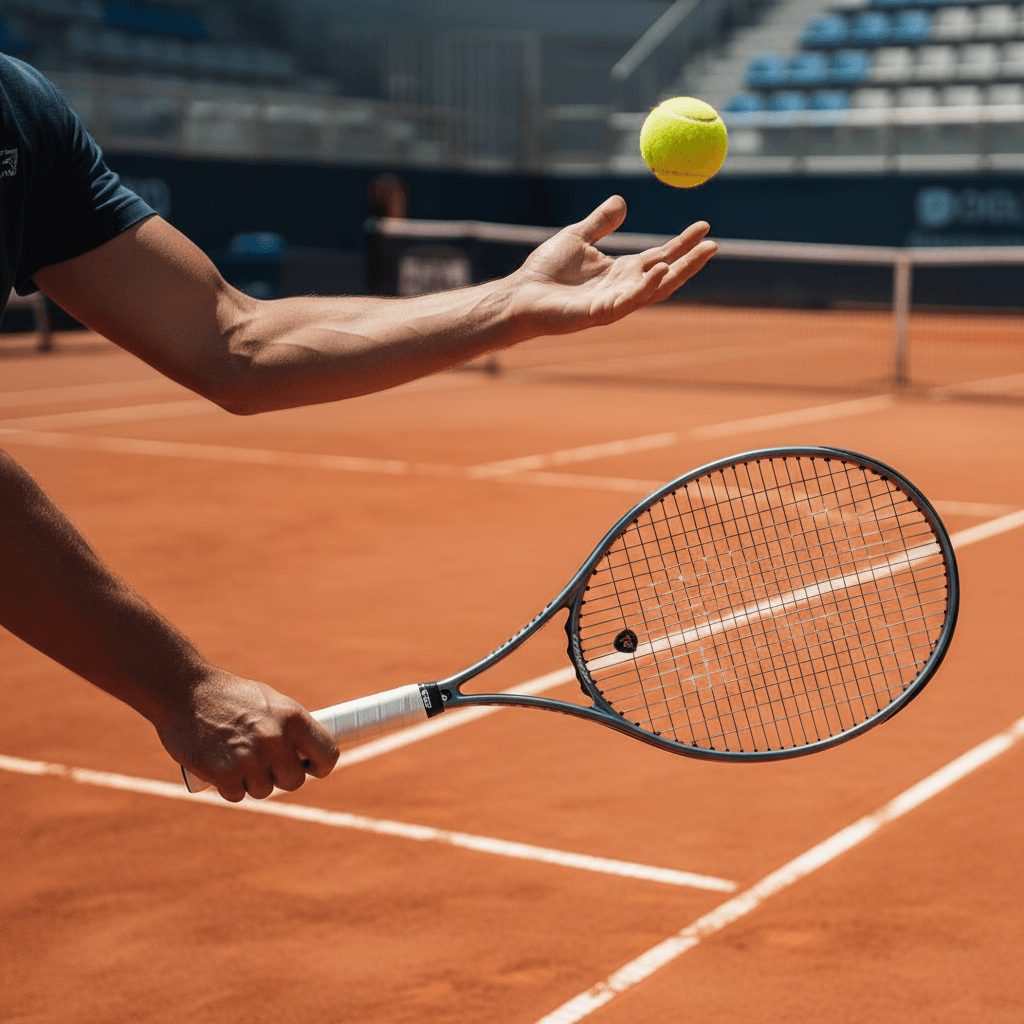 Coach demonstrating professional serve technique and form